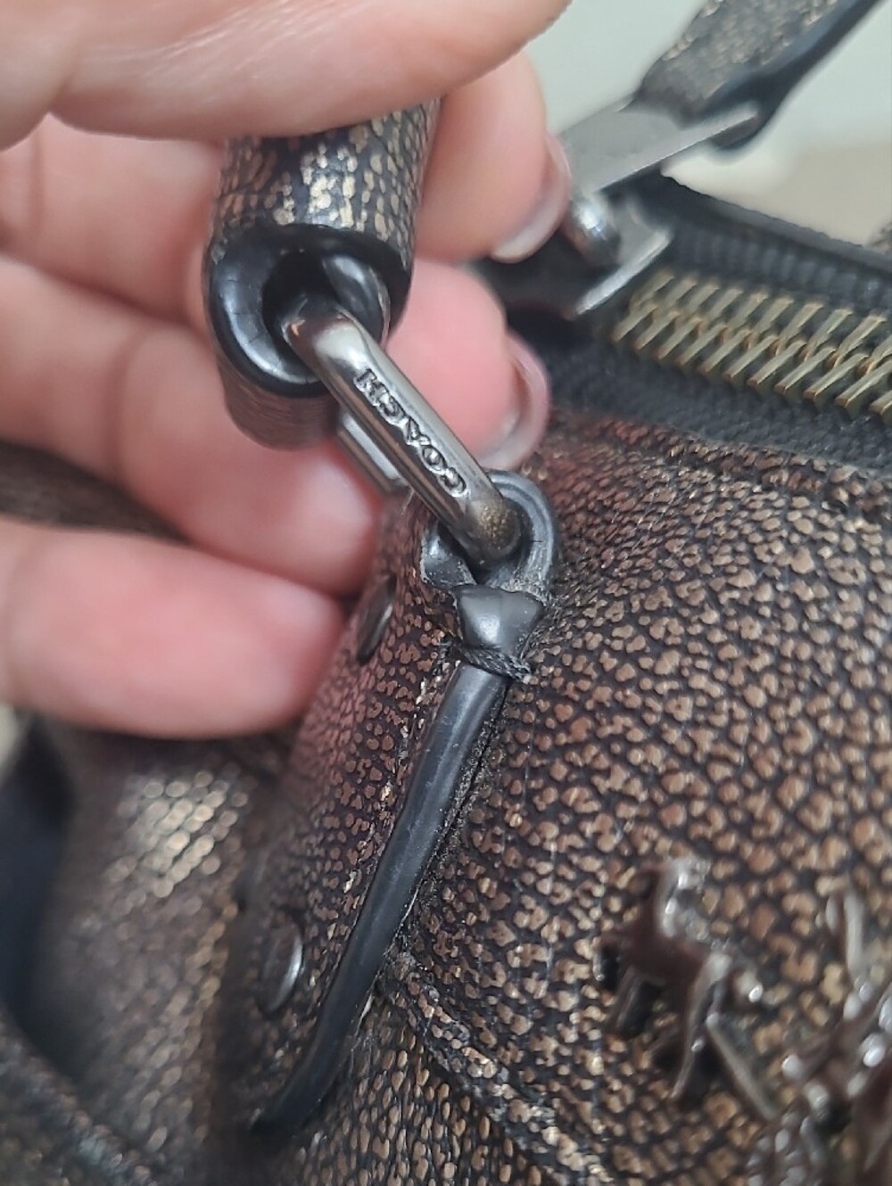 Coach Rhyder 24 Metallic Pewter Leather Satchel Handbag - Picture 5 of 16